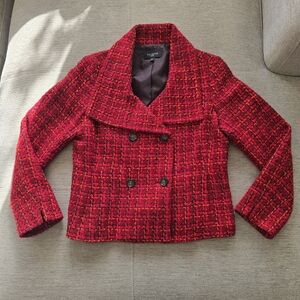 Talbots Red & Pink Tweed Cropped Peacoat Jacket Sz 10P